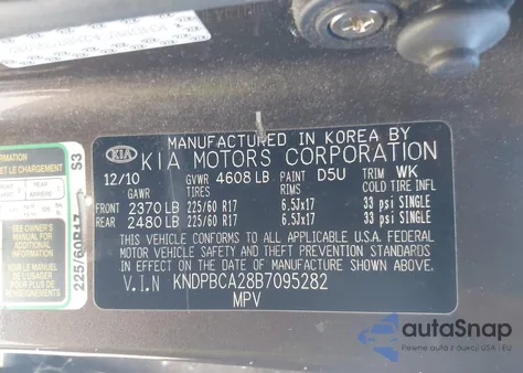 2011 Kia Sportage Lx from USA, damaged, VIN KNDPBCA28B7095282